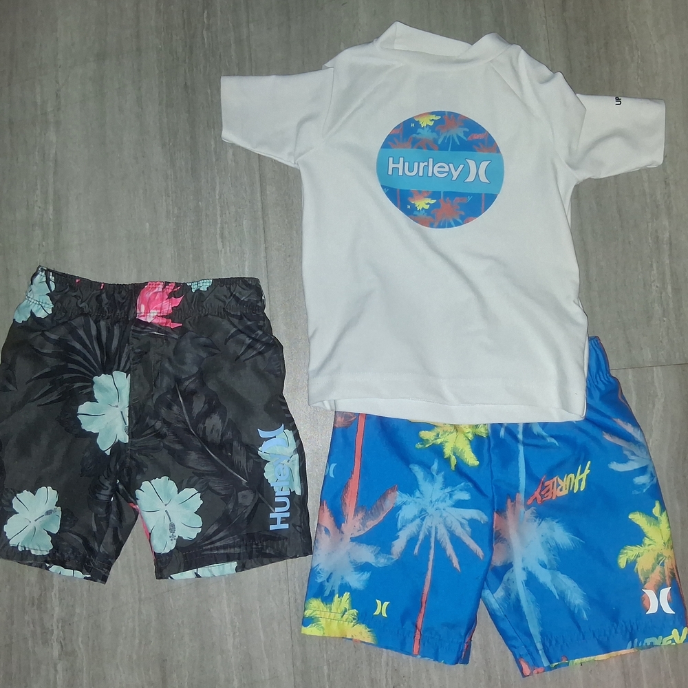 Hurley Kids Rashguard Set - White, Black, and Blue Size 3T